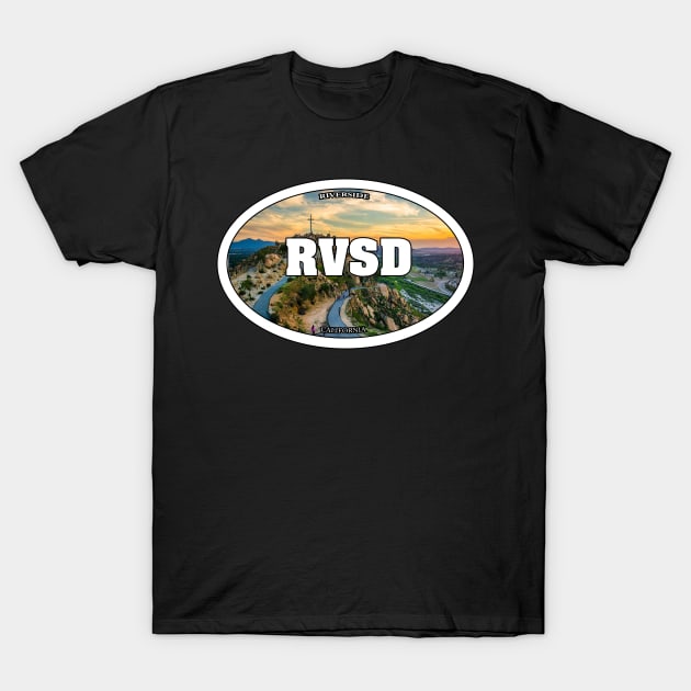 Riverside Travel Sticker T-Shirt by ZombeeMunkee